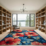 Floral Vintage Vibrant Hibiscus Floral Area Rug