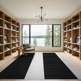 Black White Striped Geometric Modern Area Rug