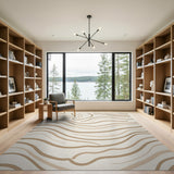 Beige and Neutral Wavy Beige Abstract Area Rug