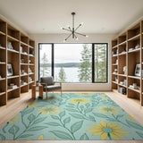 Sunny Yellow Sunflower Teal Area Rug