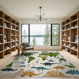Dinosaur World Map Kids Area Rug