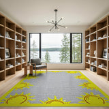 Playful Yellow Cartoon Suns Gray Area Rug