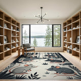 Whimsical Black White Forest Mice Rug