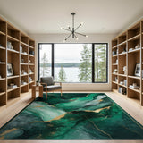 Green Emerald Green Gold Vein Abstract Area Rug
