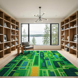 Emerald Geometric Cityscape Area Rug