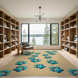 Teal Paw Print Area Rug