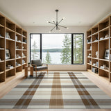 Rustic Farmhouse Plaid Brown Tan Plaid Check Area Rug