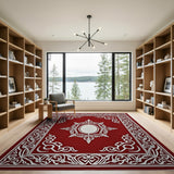 Elegant Red Ornate Frame Border Rug