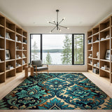 Teal Baroque Floral Vintage Area Rug