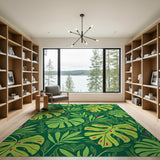 Boho Chic Vibrant Monstera Leaf Green Area Rug