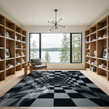 Ethereal Checkerboard Smoke Black White Area Rug