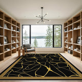 Black and Gold Organic Abstract Area Rug