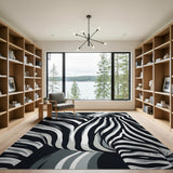 Abstract Zebra Stripes Black White Area Rug