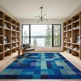 Patchwork Blue Teal Geometric Patchwork Area Rug