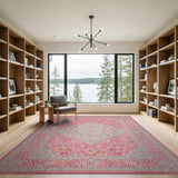 Vibrant Pink Teal Persian Medallion Area Rug