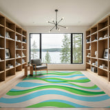 Vibrant Wavy Green Blue Abstract Area Rug