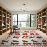 Festive Reindeer Red Bow Area Rug