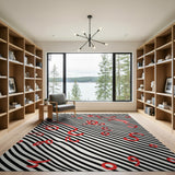 Zigzag Black White Rug with Red Doodles