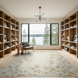 Vintage Gold Vine Floral Beige Area Rug