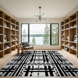 Grid Black and White Bold Black White Geometric Grid Area Rug