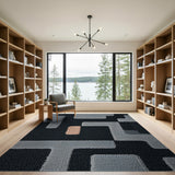 Modern Geometric Grey Area Rug with Black Orange