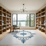 Ornate Blue Snowflake Frame Area Rug