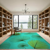 Teal Green Palm Frond Coastal Area Rug