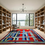 Geometric Cityscape Skyline Area Rug