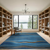 Modern Blue Wave Abstract Area Rug