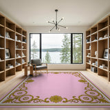 Pink Gold Ornate Daisy Border Area Rug