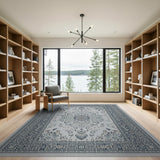 Grey Navy Traditional Persian Medallion Rug