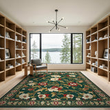 Emerald Peony Floral Persian Area Rug