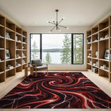 Crimson Lightning Swirl Abstract Area Rug