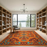 Vibrant Orange Teal Persian Area Rug