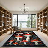 Floral Vintage Whimsical Red Mushroom Forest Area Rug