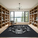 Black White Skull Snowflake Washable Area Rug