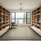 Beige Area Rug with Black Woven Borders