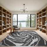 Hypnotic Vortex Swirl Black White Abstract Area Rug