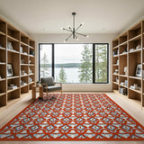 Bold Red Teal Geometric Lattice Area Rug