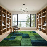 Modern Teal Green Geometric Block Area Rug