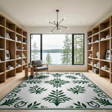 Ornate Green Floral Leaf Area Rug