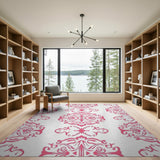 Floral Vintage Pink Elegant Pink Damask Floral Area Rug