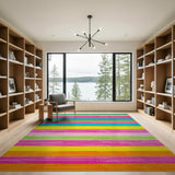 Geometric Modern Stripe Vibrant Multi-Color Horizontal Stripe Area Rug