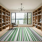 Bold Green Black Vertical Stripe Area Rug