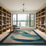 Abstract Blue Teal Fluid Shapes Area Rug