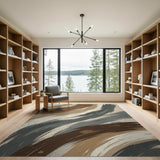 Beige and Neutral Sweeping Beige Brushstroke Abstract Area Rug