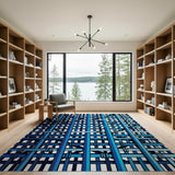 Blue Interwoven Grid Area Rug