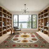 Vintage Sunflower Rose Floral Area Rug