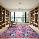Whimsical Pink Bunny Dragon Cartoon Area Rug