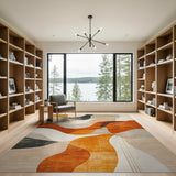 ODIKA Abstract Mid-Century Modern Washable Area Rug, Low Pile Non-Slip Terracotta Wavy Rug, Pet & Kid Friendly